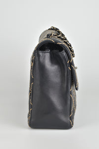 Vintage Black and Beige Wild Stitch Calfskin Chain Flap Bag