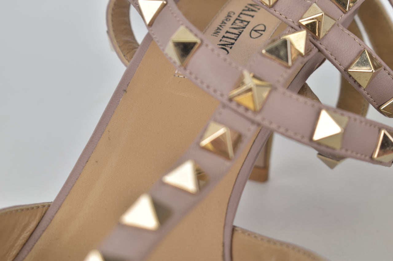 Patent Rockstud Caged Heels in Nude