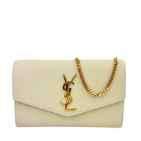 Uptown Chain Wallet in Blanc Vintage Grain De Poudre Embossed Leather