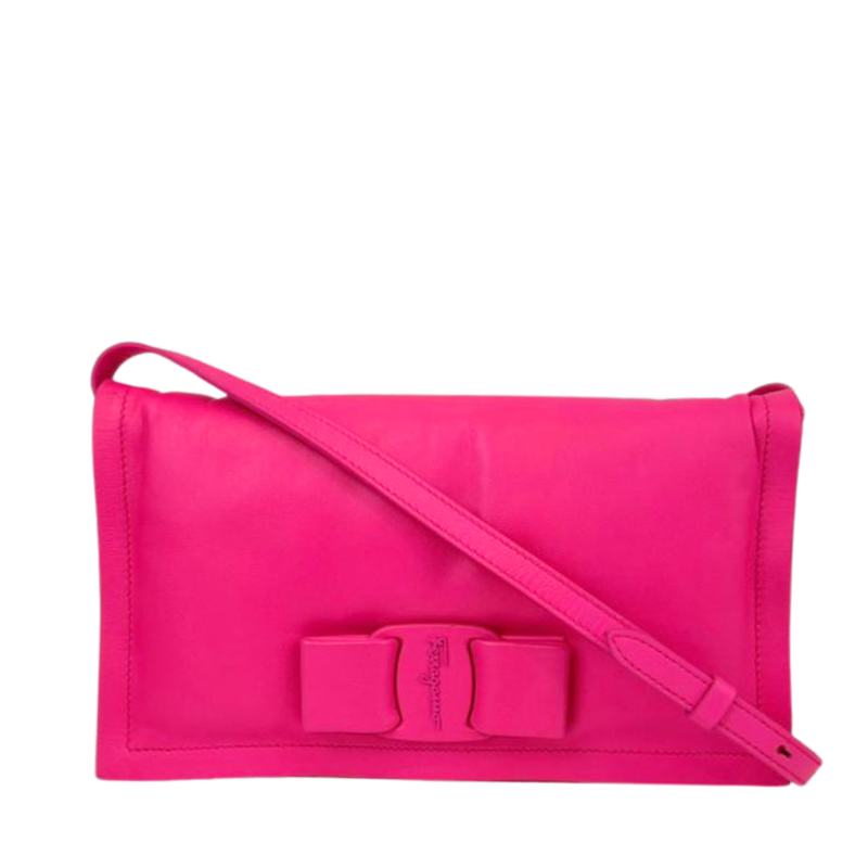 Viva Bow Puffy Leather Hot Pink Vitello Crossbody Bag