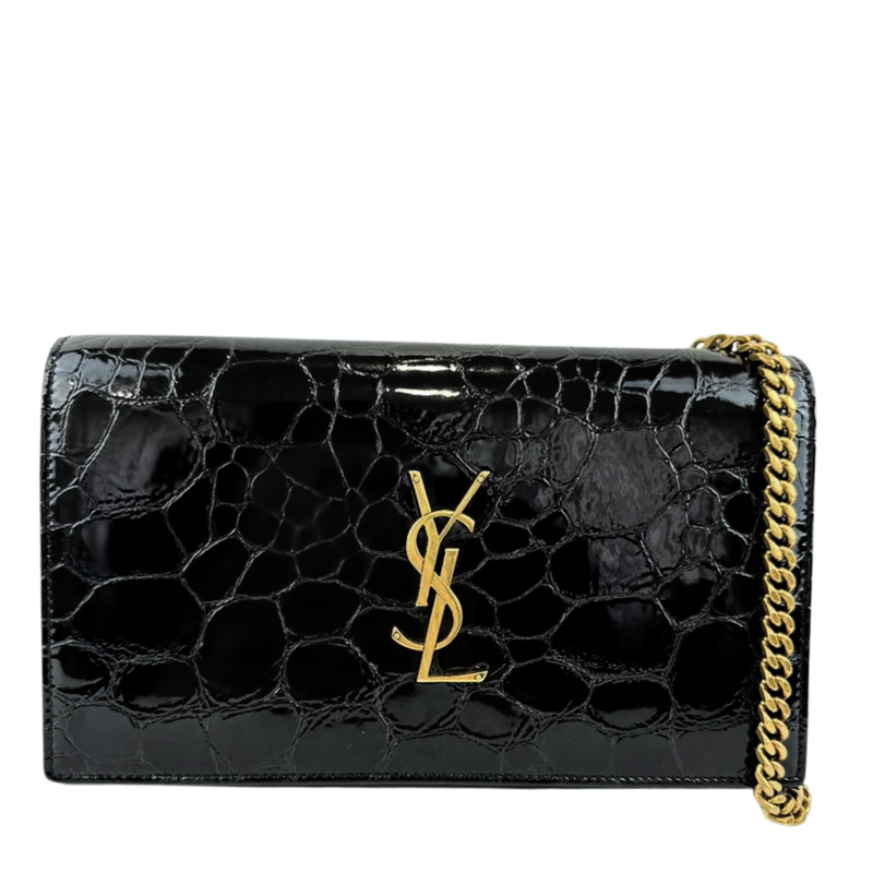 Medium Kate WOC in Black Patent Crocodile Embossed GHW