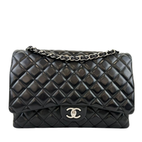 Maxi Classic Double Flap in Black Lambskin SHW