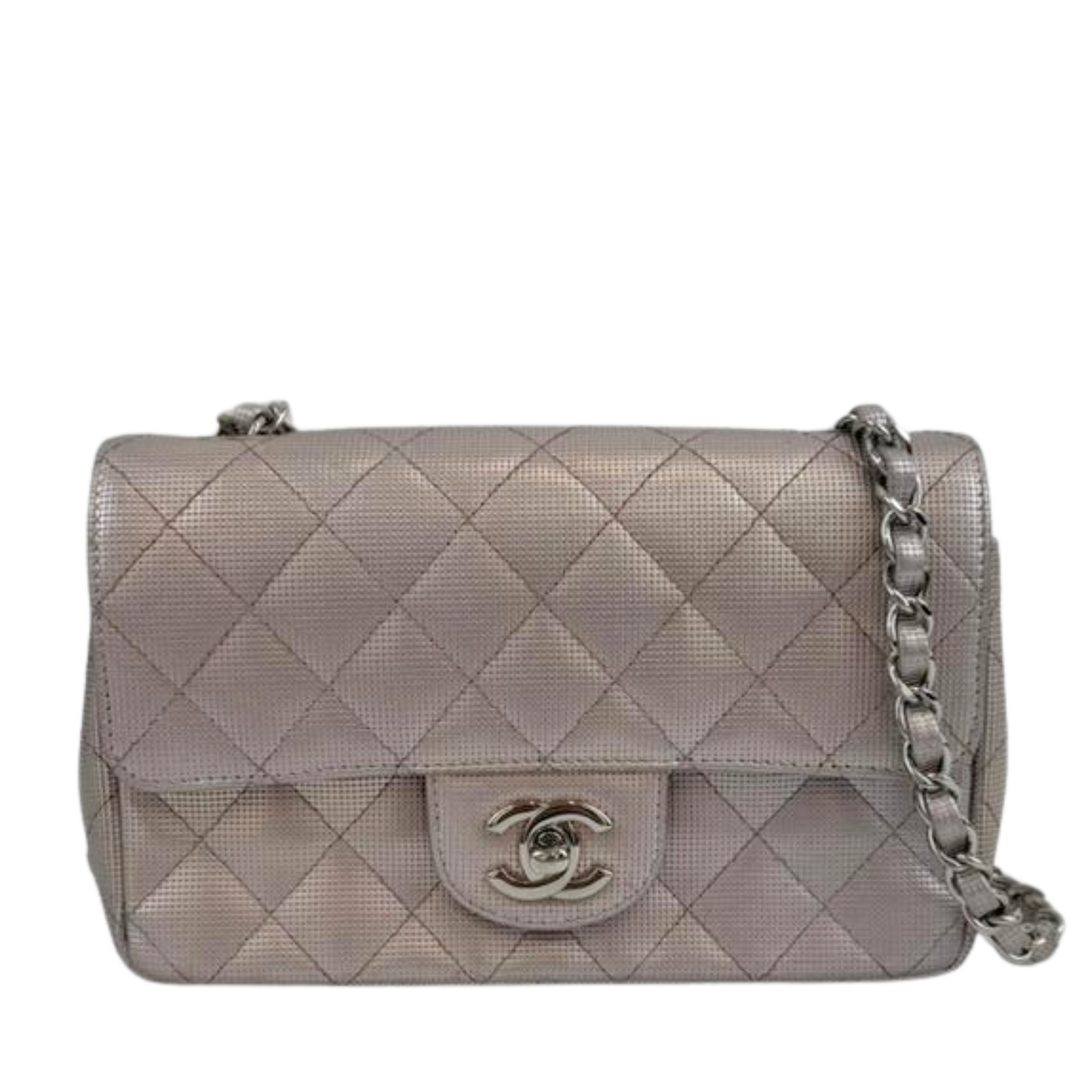 Mini Rectangular Flap Quilted Calfskin in Rose Gold Pixel Effect