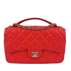 Easy Carry Quilted Coral Red Lambskin Leather Medium Classic Flap Bag
