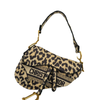 Medium Saddle Black / Cream Leopard Print Canvas Embroidered Saddle Bag
