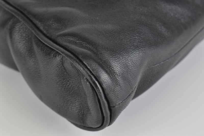 Black Lambskin Metal Top Handle Bag