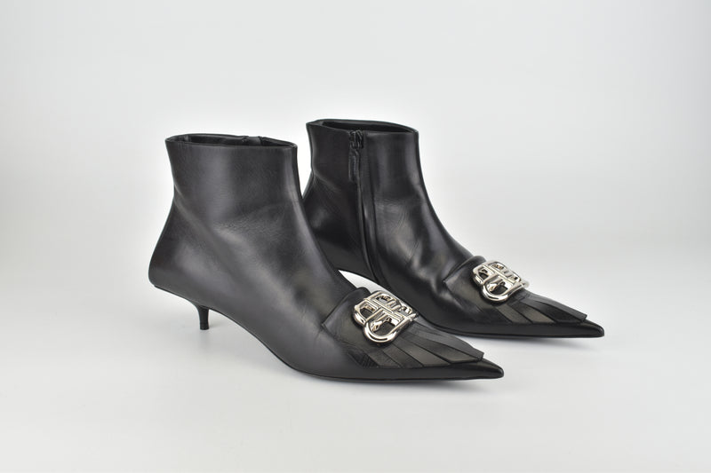 Fringe Knife Booties in Shiny Black and Silver