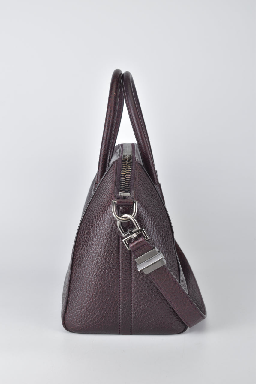 Burgundy Textured Goatskin Leather Small Antigona Bag