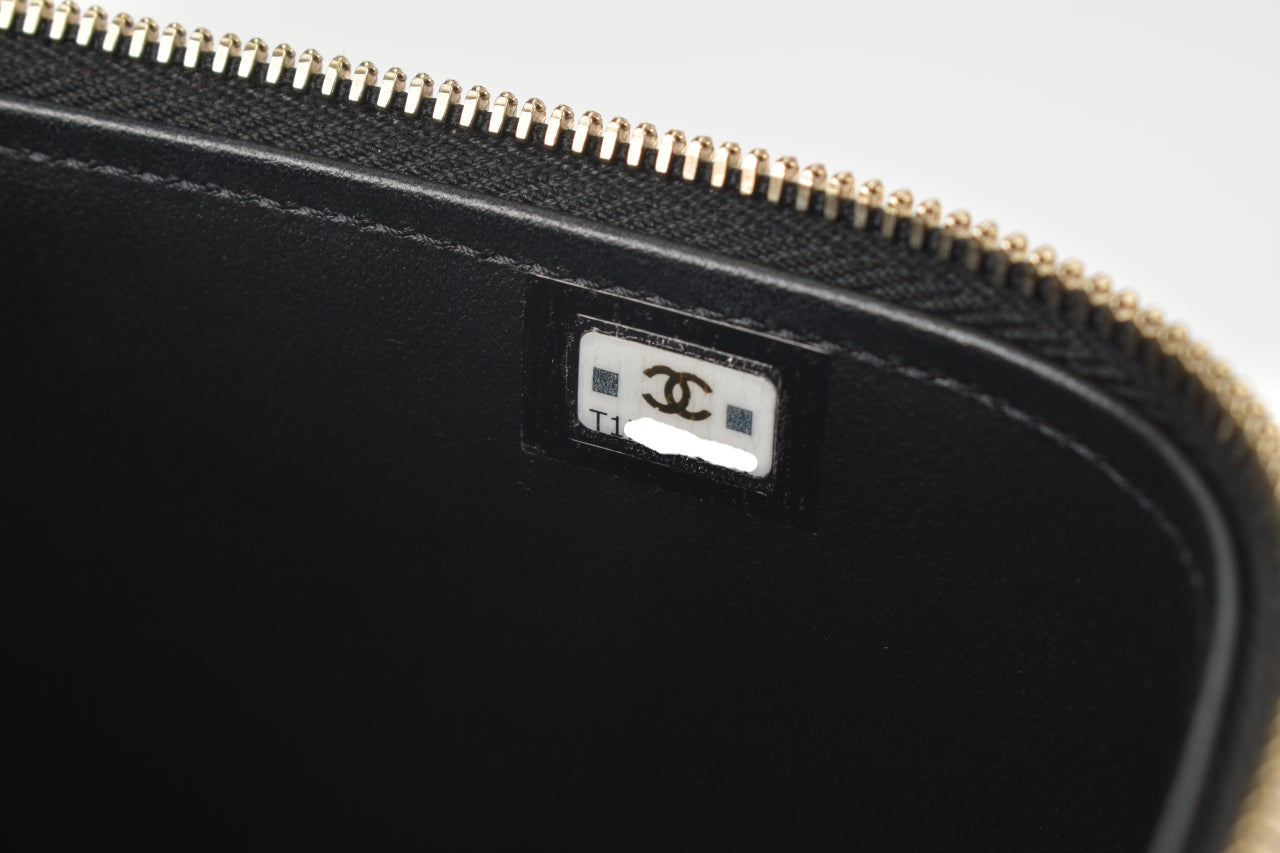 AP3079 23C Black Caviar Vanity Case with Enamel & Gold-Tone Metal Chain