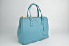 Turchese Saffiano Lux Leather Double Zip Small Tote Bag