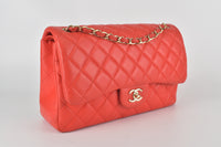 17C Red Quilted Lambskin Classic Jumbo Double Flap LGHW