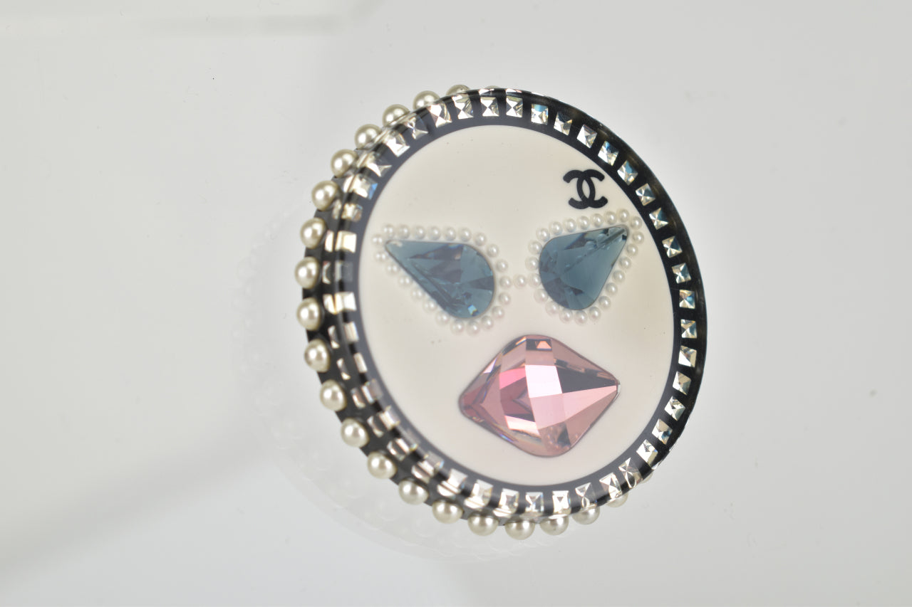 Metal with Resin and Crystals CC Emoji FW2016 Brooch