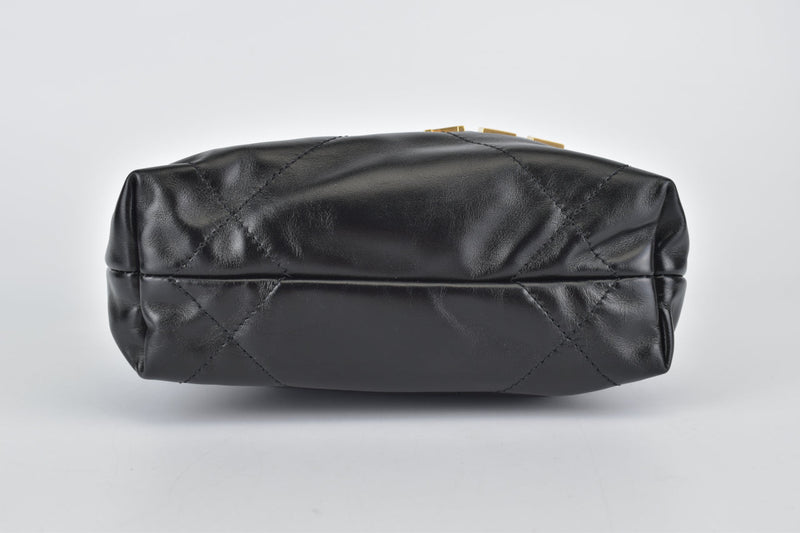 22 Mini in Black Shiny Calfskin Leather & Gold-Tone Metal