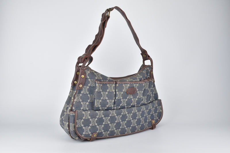 Macadam Denim & Brown Leather Adjustable Shoulder Bag