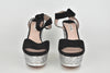 Black/Silver Glittery Ankle Strap Pumps