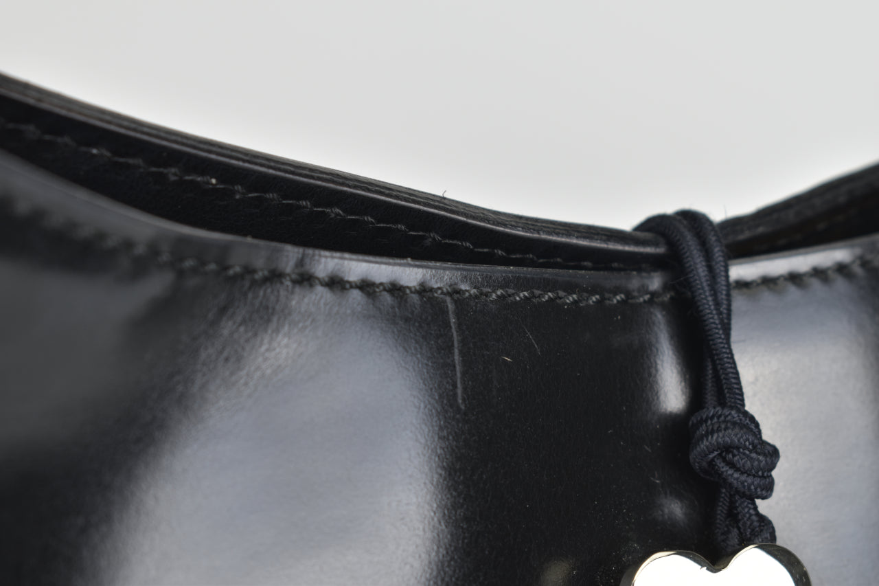 Black Leather Heart Lock Shoulder Bag
