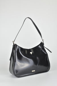Black Leather Heart Lock Shoulder Bag