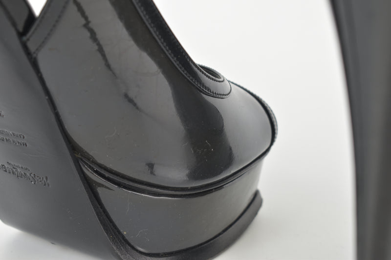 Grey/Black Patent Leather Slingback Platforms Sandals