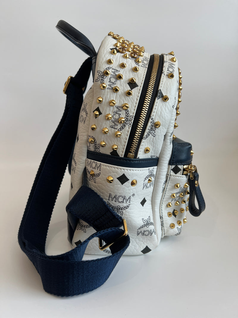 Mini Diamond Stark Backpack in White / Navy
