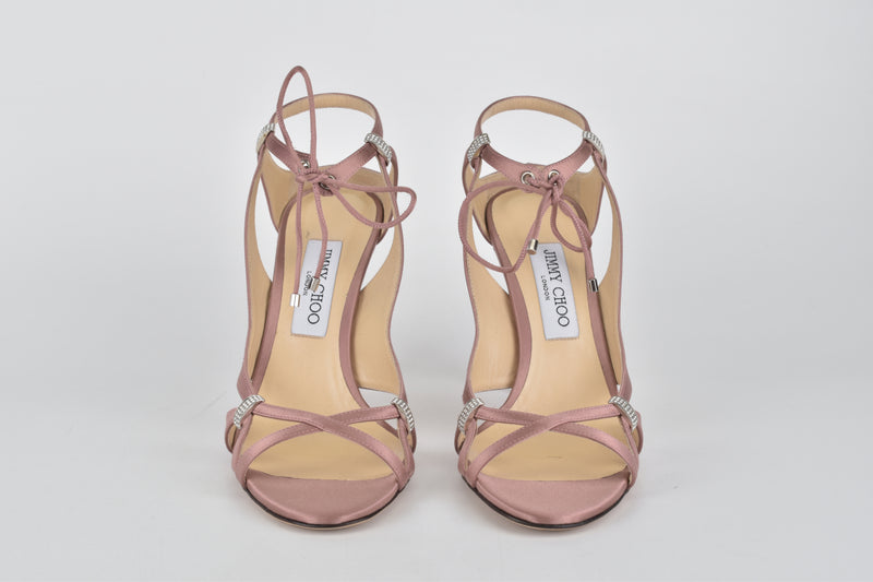 Thassia 100 Satin Heels with Crystal Nuggets in Dark Pink