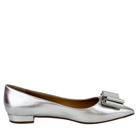Zeri Pointed Toe Flat Metallic Silver Calfskin Size 38.5