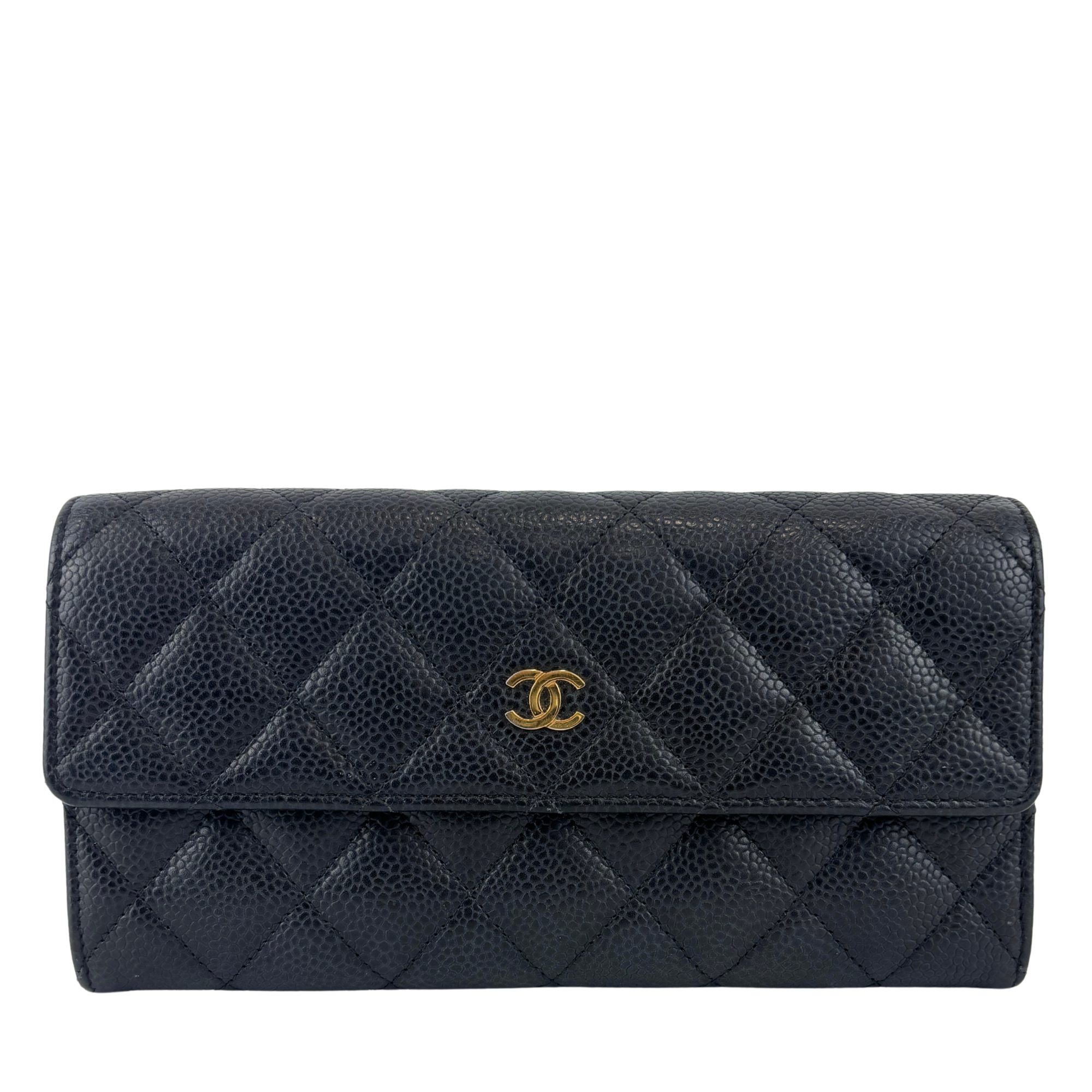 A50096 Flap Wallet Black Caviar Leather GHW