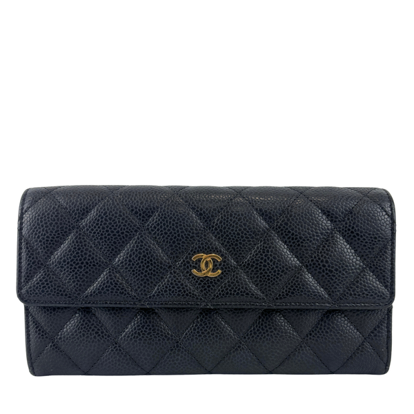 A50096 Flap Wallet Black Caviar Leather GHW