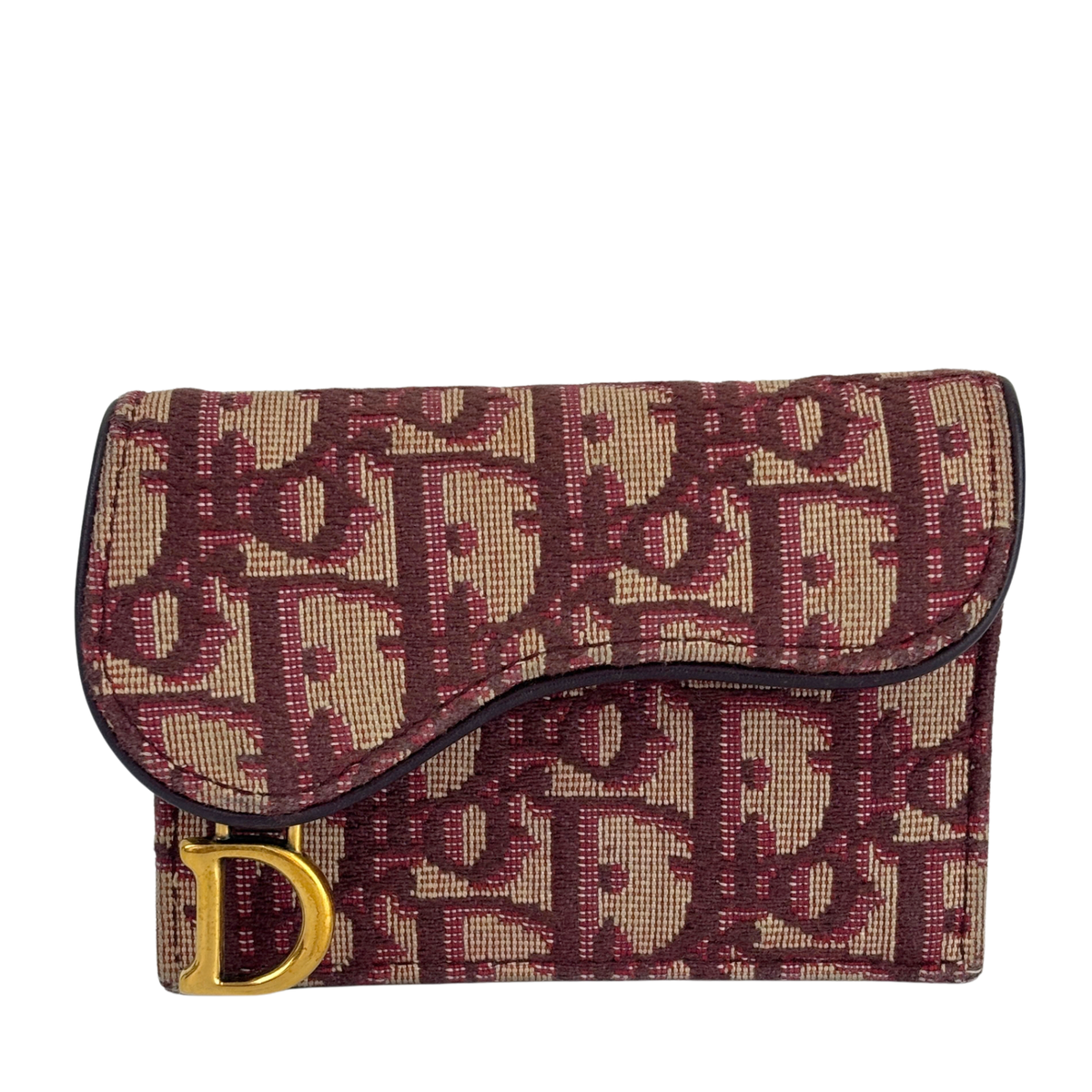 Red Oblique Canvas Saddle Bloom Card Holder Wallet