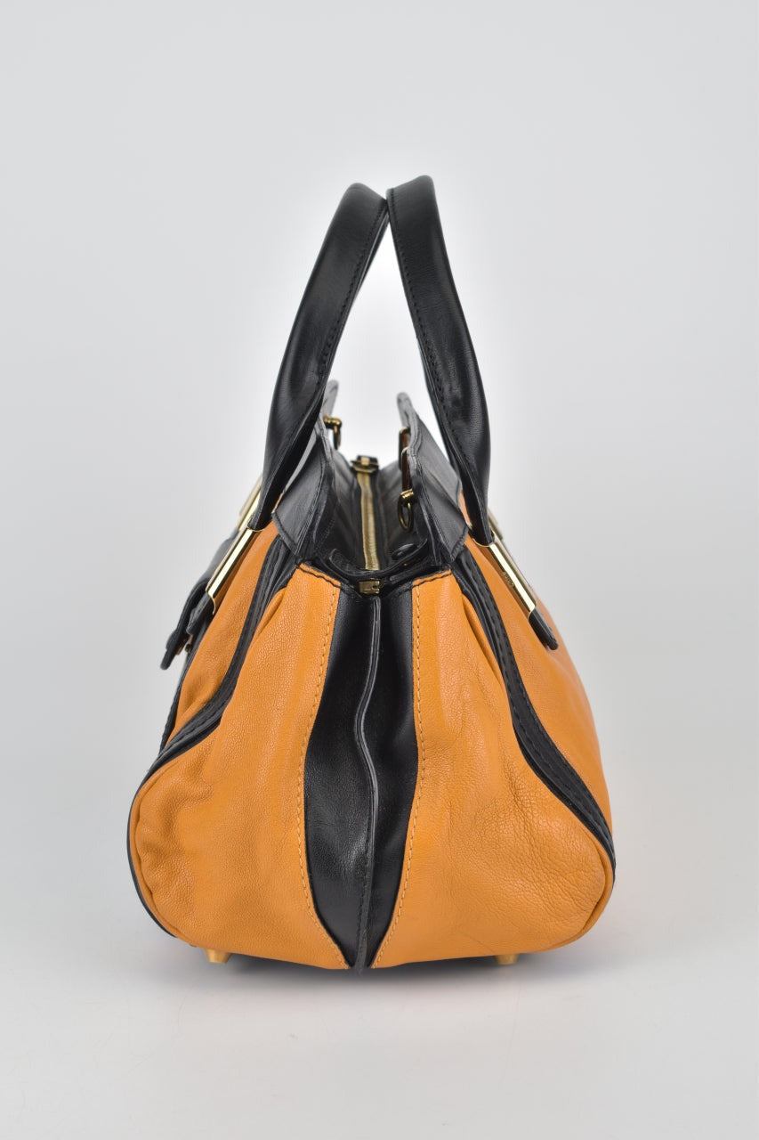 Yellow and Black Medium Alice Two-Way Satchel Bag