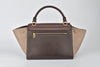 Tri Color Burgundy/Beige/Wine Leather Small Trapeze Satchel Bag