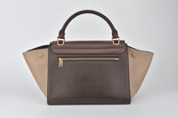 Tri Color Burgundy/Beige/Wine Leather Small Trapeze Satchel Bag