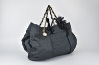 698415 Black Satin Tote Bag with Chain