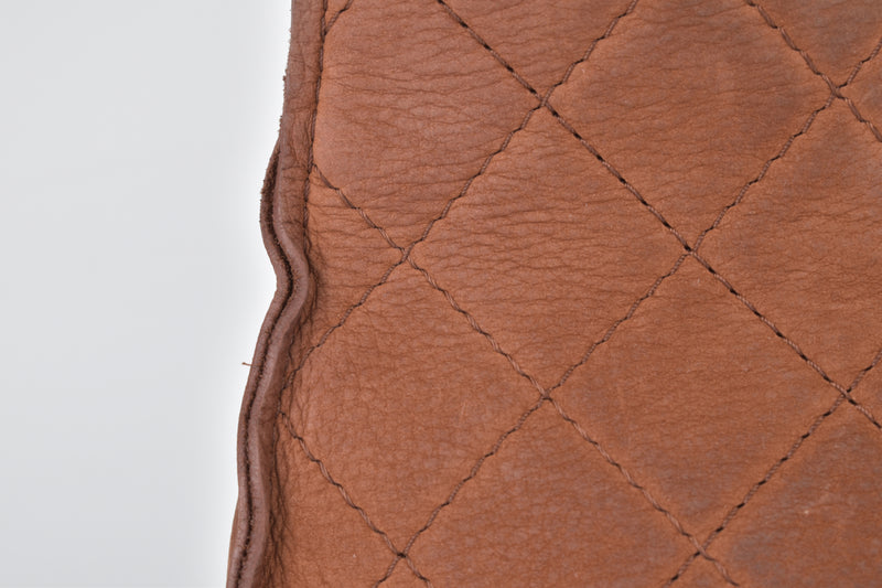 Large Caramel Brown Nubuck Saddle Flap Crossbody Bag