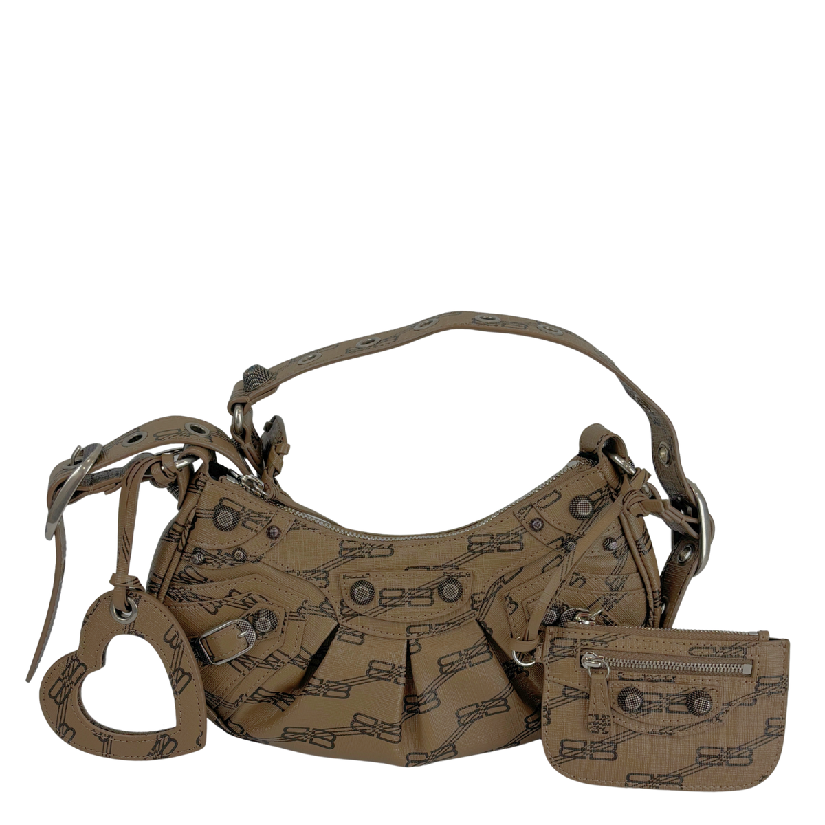 Le Cagole Extra Small Monogram Coated Canvas Shoulder Bag in Brown