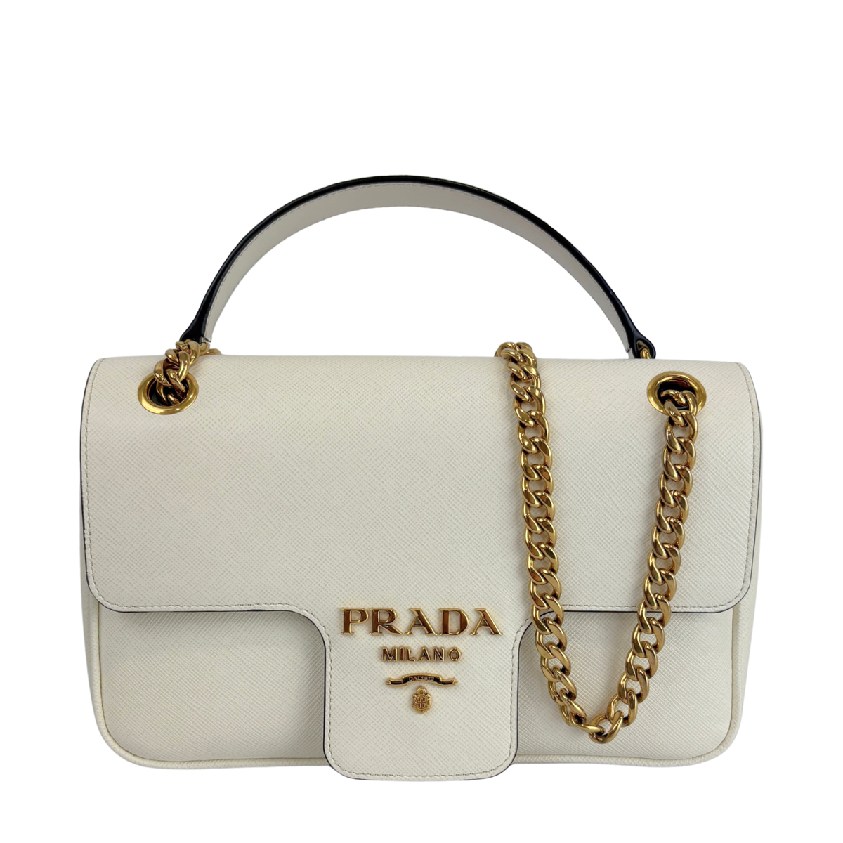 1BD1963 Bianco Saffiano Flap Shoulder Bag