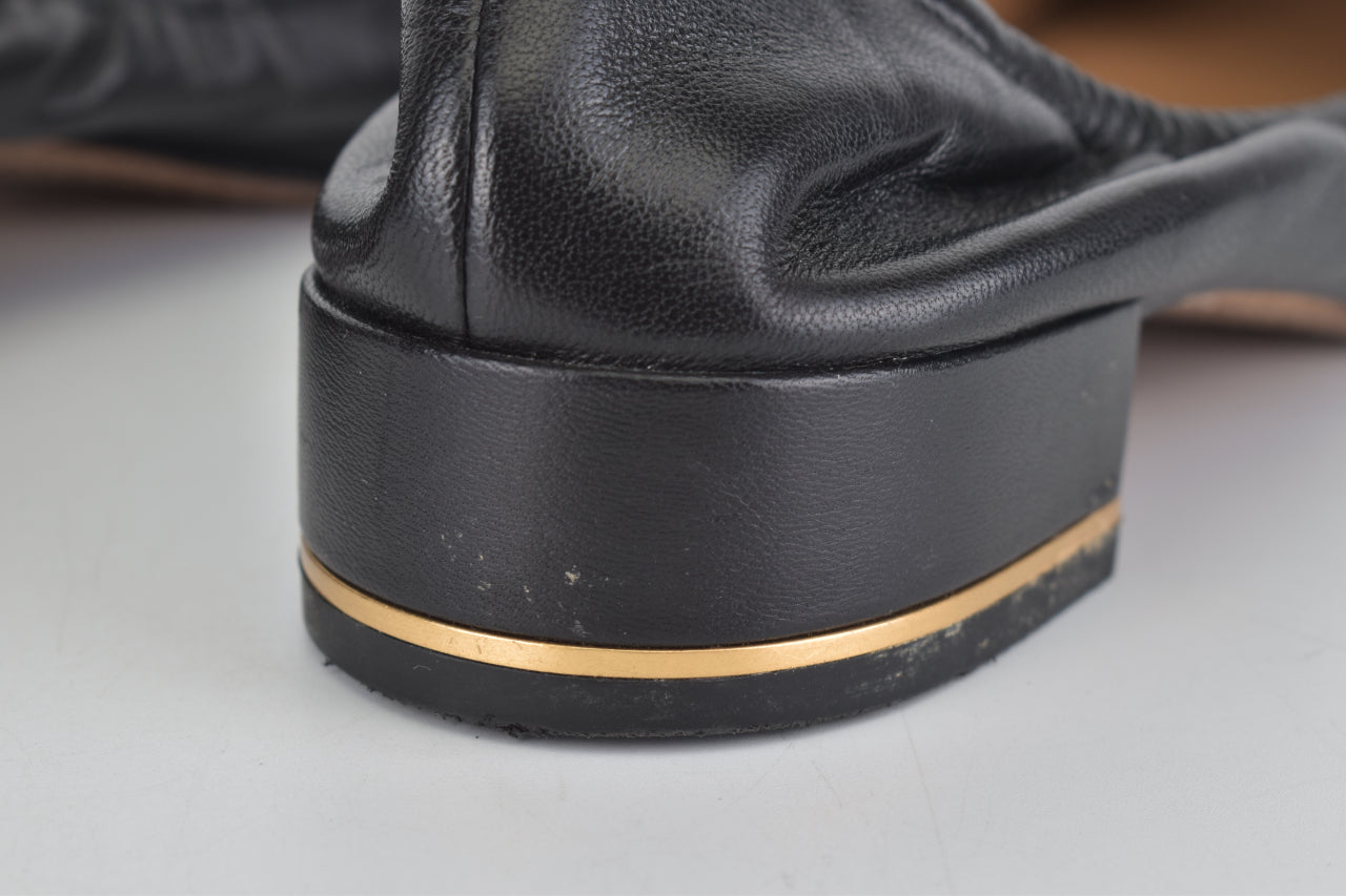 73278 Perfect Black/Perfect Black Minnie Cap Toe 25mm Ballet Nappa Leather/ Grossgrain/Patent Leather