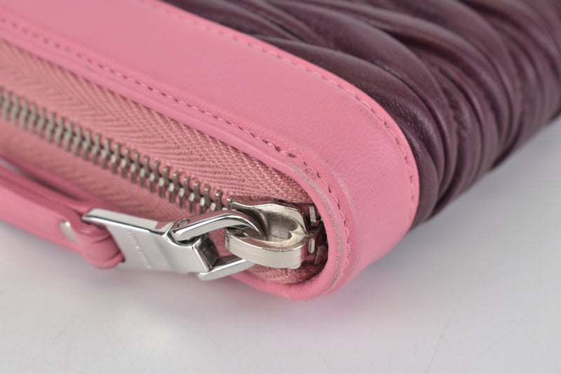 Confidential Nappa Matelasse Burgundy/Pink Long Zip Around Wallet