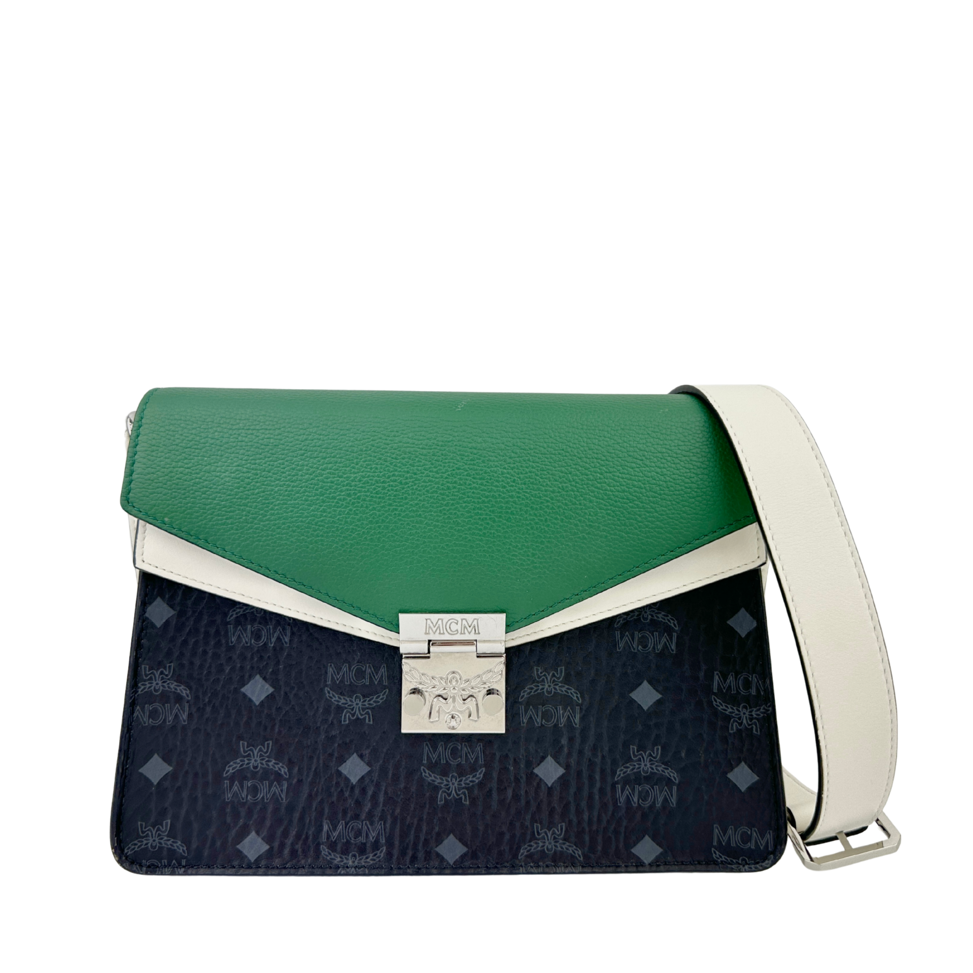 Mezzanin Visetos Colorblock Black / Green / White Leather Crossbody Bag