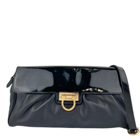 Gancini Large Flip-Lock Black Patent / Calfskin Crossbody Bag