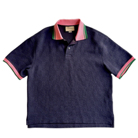 768579 GG Detail Jacquard Polo Shirt with Pink / Green Collar Size M