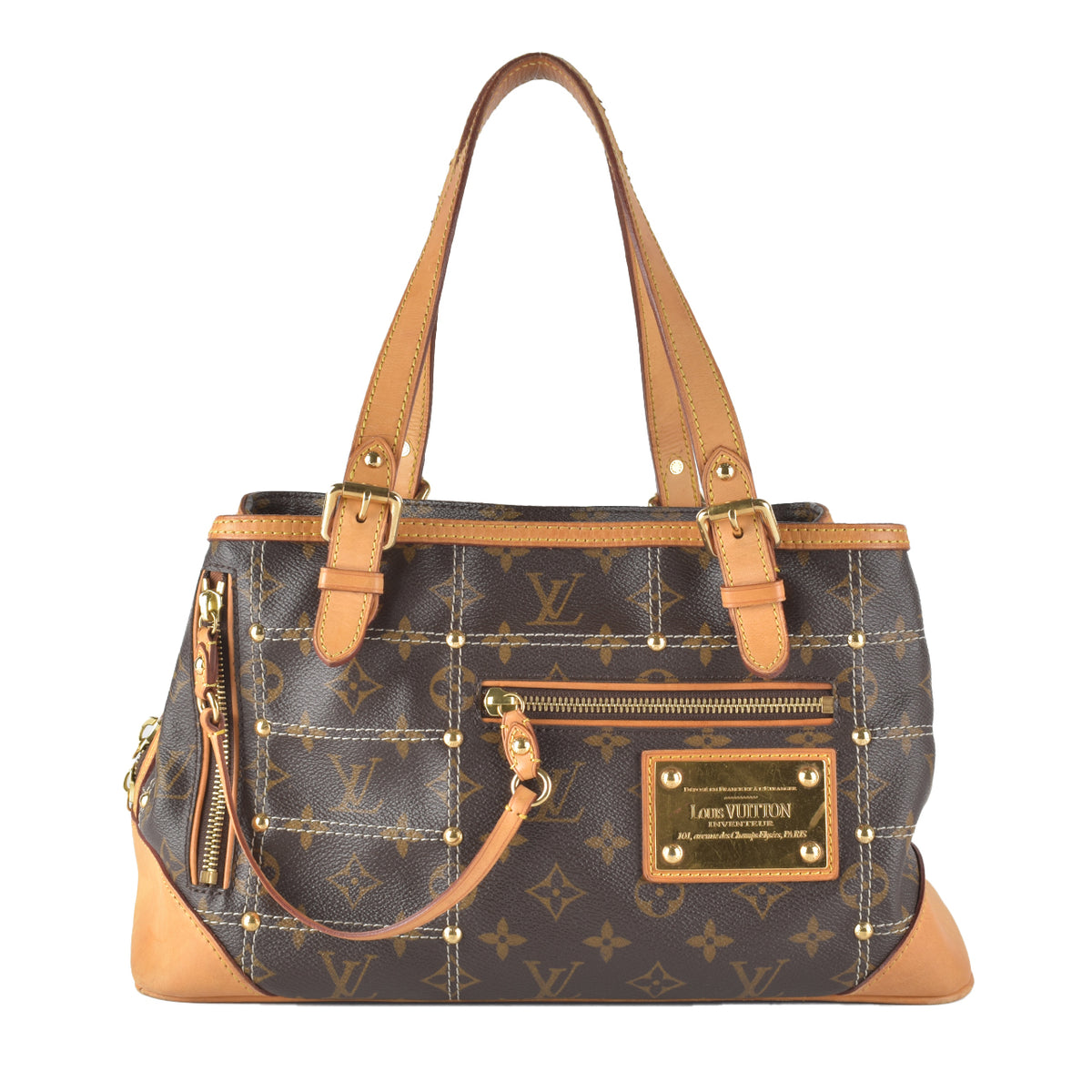 Canvas and gold leather hand-bag with belt and buckle Louis Vuitton  Inventeur at 1stDibs