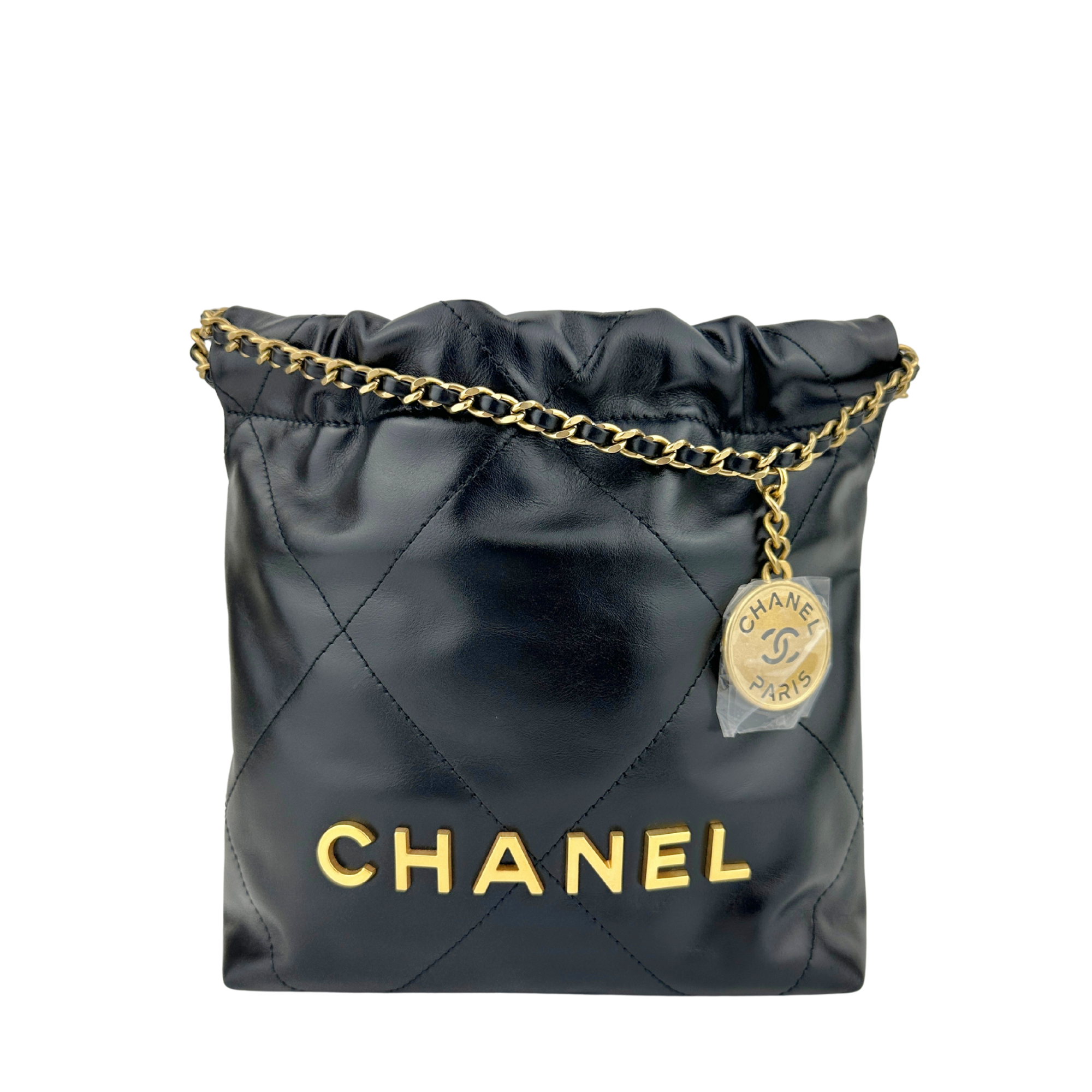 Mini 22 Black Shiny Calfskin & Gold-Tone Metal