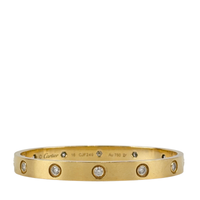10 Diamond Love Bracelet 18K Yellow Gold Size 16