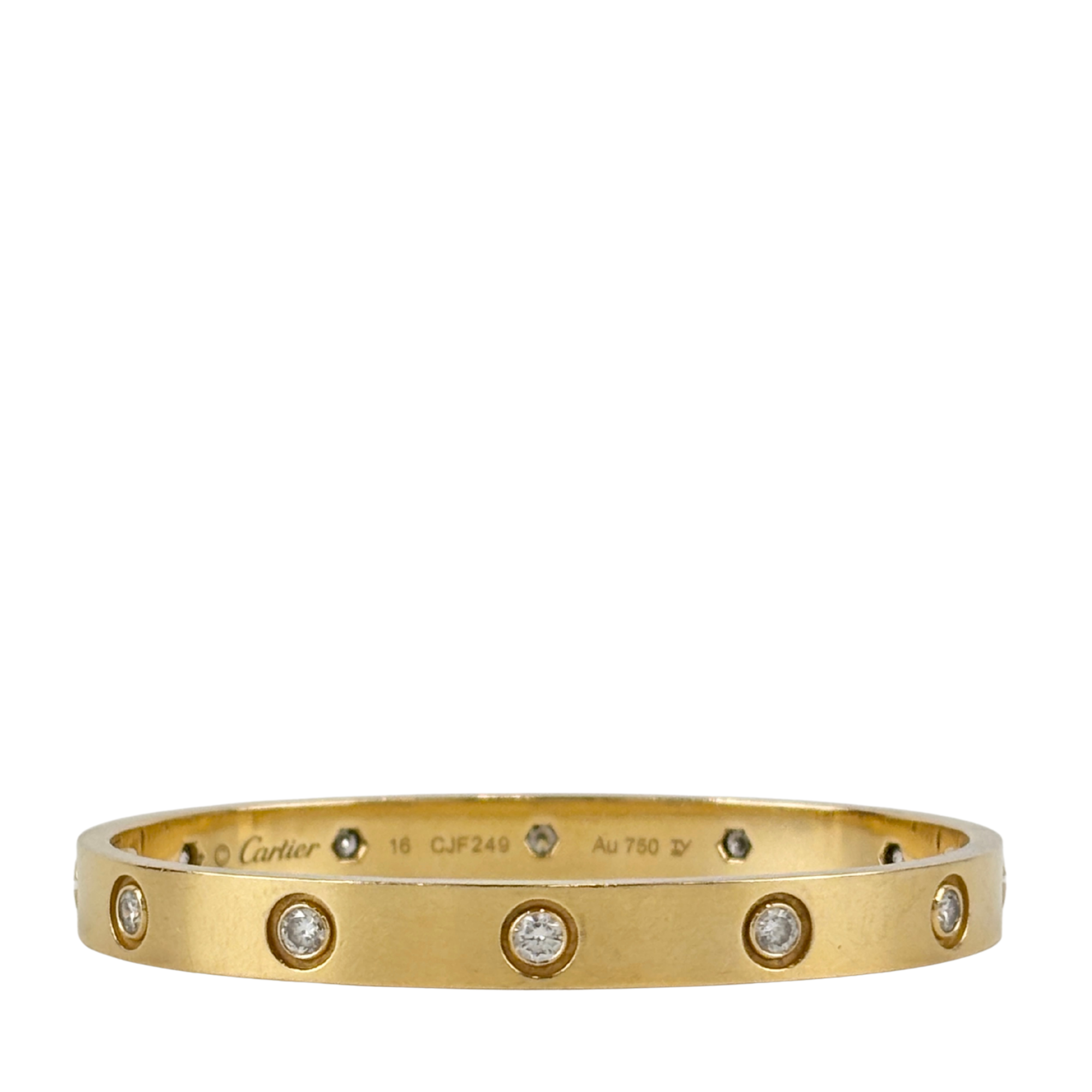 10 Diamond Love Bracelet 18K Yellow Gold Size 16