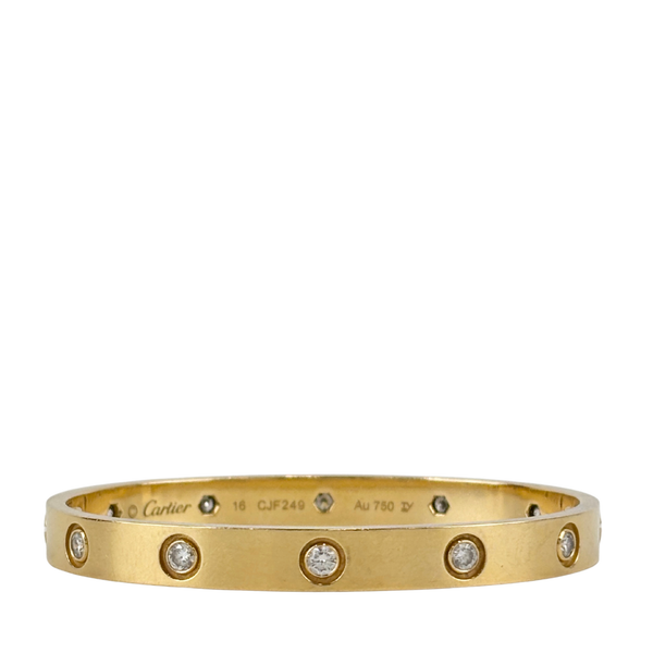10 Diamond Love Bracelet 18K Yellow Gold Size 16