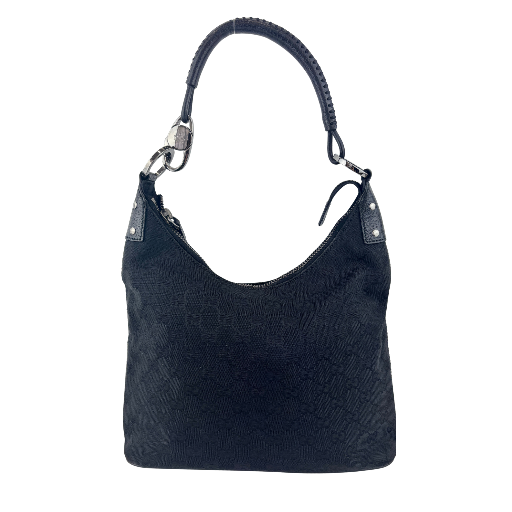 GG Canvas Black Hobo Bag with Pig Skin Leather