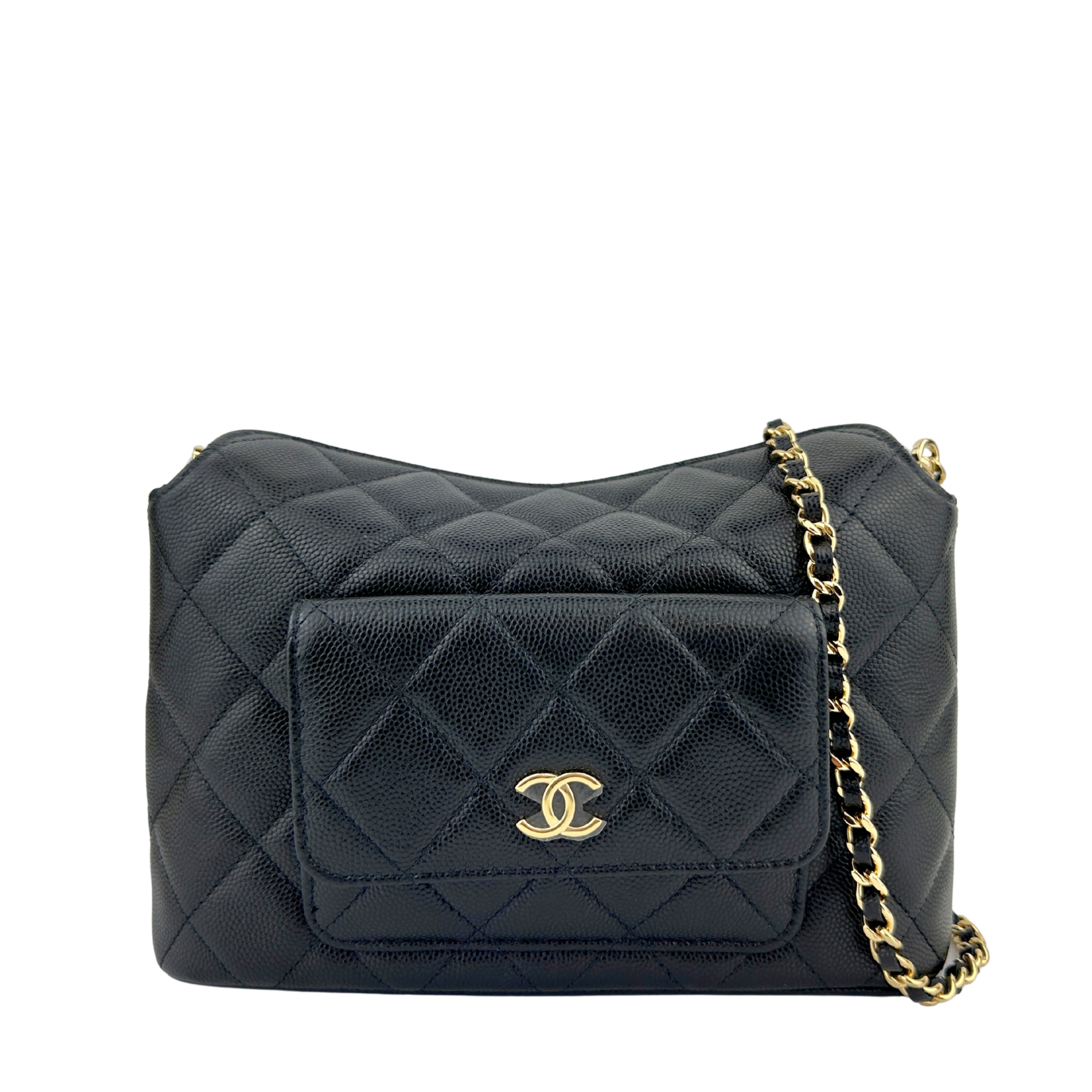 25P Polly Pocket Black Caviar Purse with Chain GHW