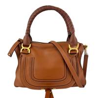 Medium Marcie Tan Brown Grained Leather Satchel Bag