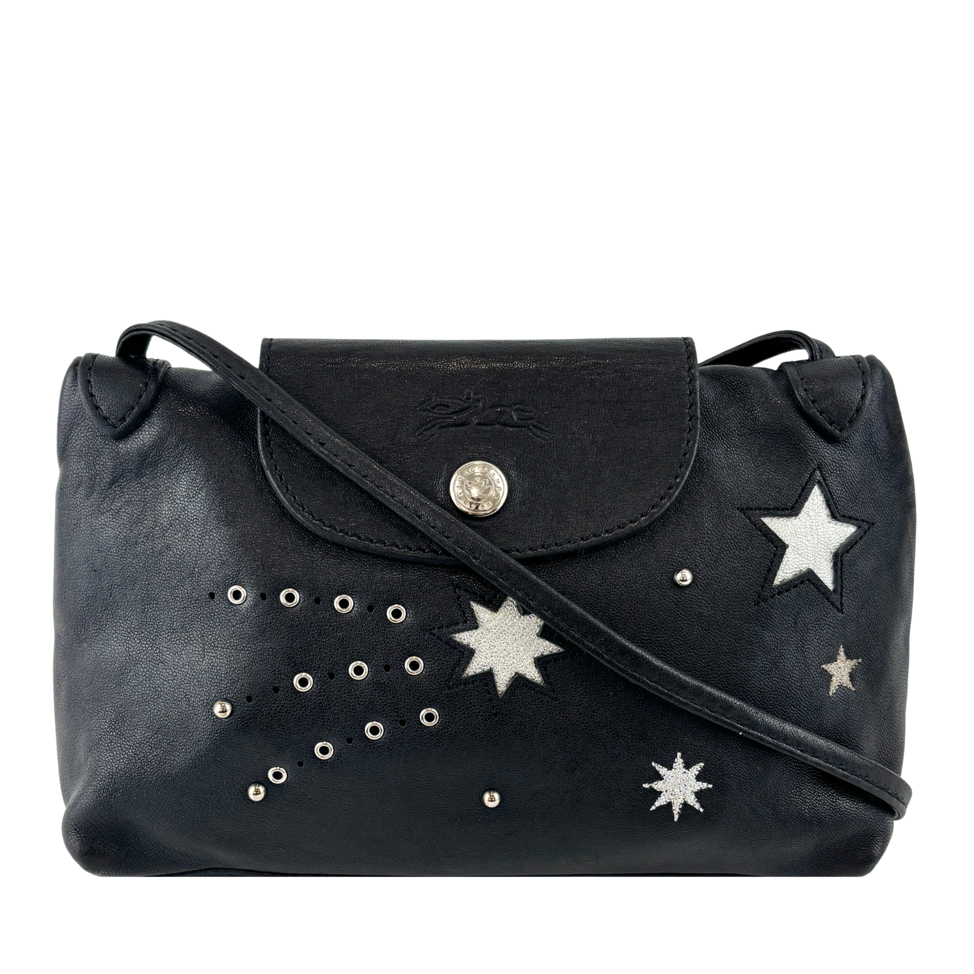 Le Pliage Etoile Star Crossbody Bag Black and Silver