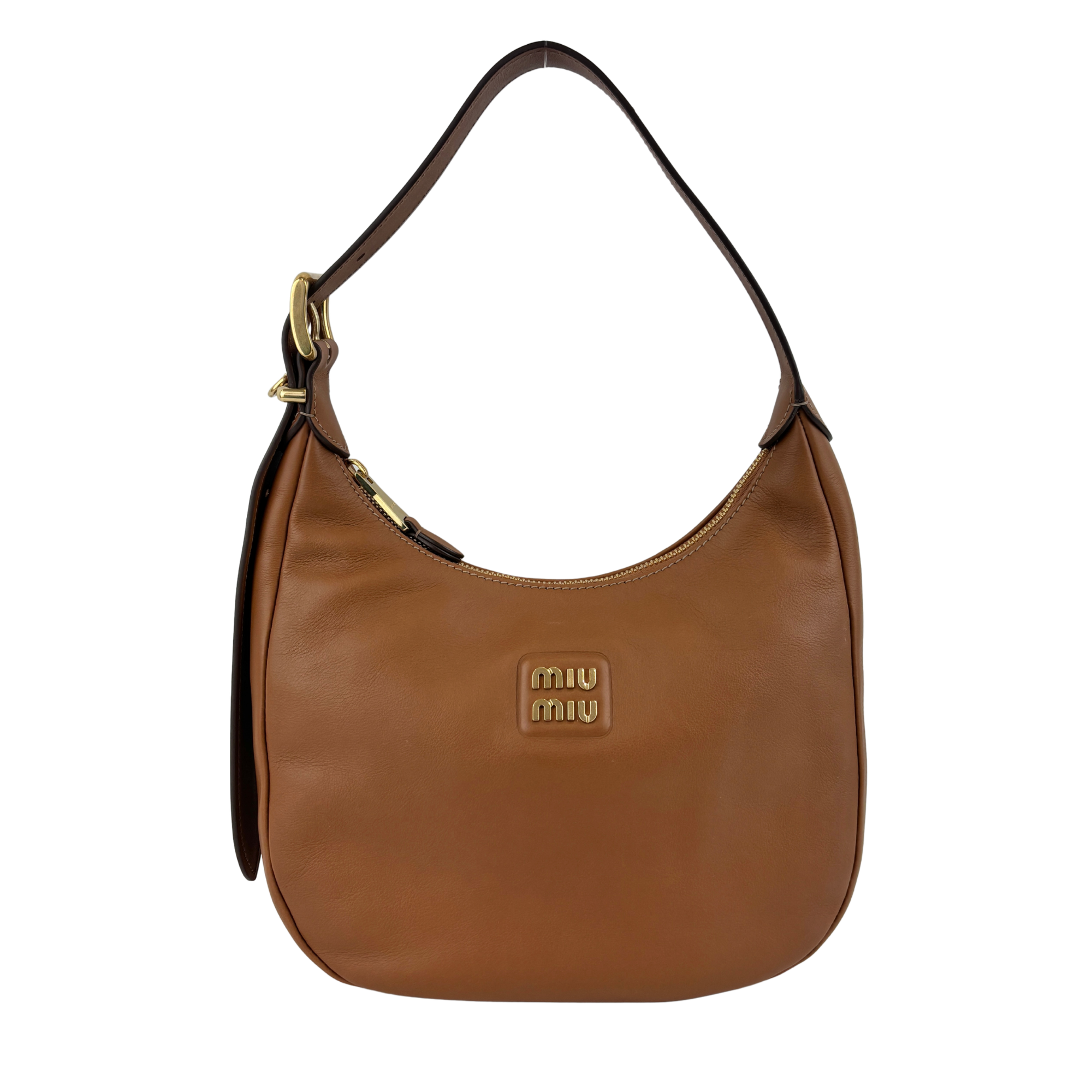 5BC177 Logo-Plaque Sacca in Pelle Fine Calf Leather Hobo Bag Cognac